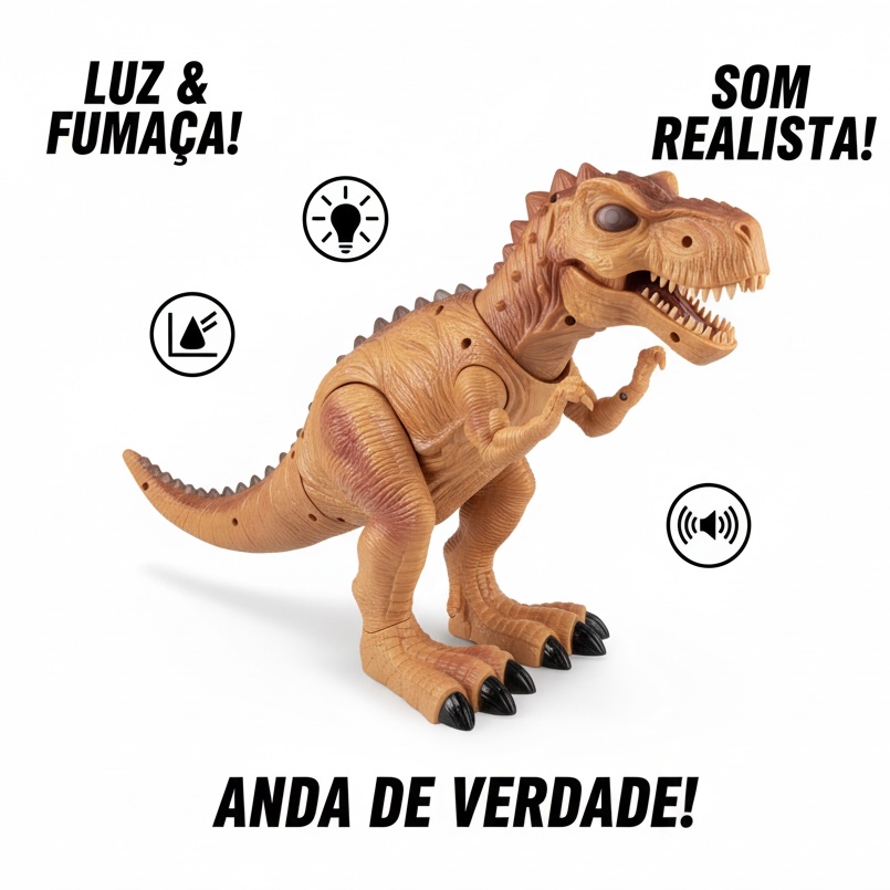Dinossauro c/ som, fumaça e anda